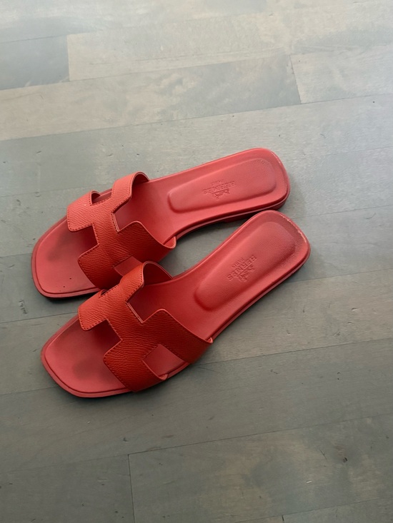 Hermes Shoes - Hermes Red Oran Slide Sandals
